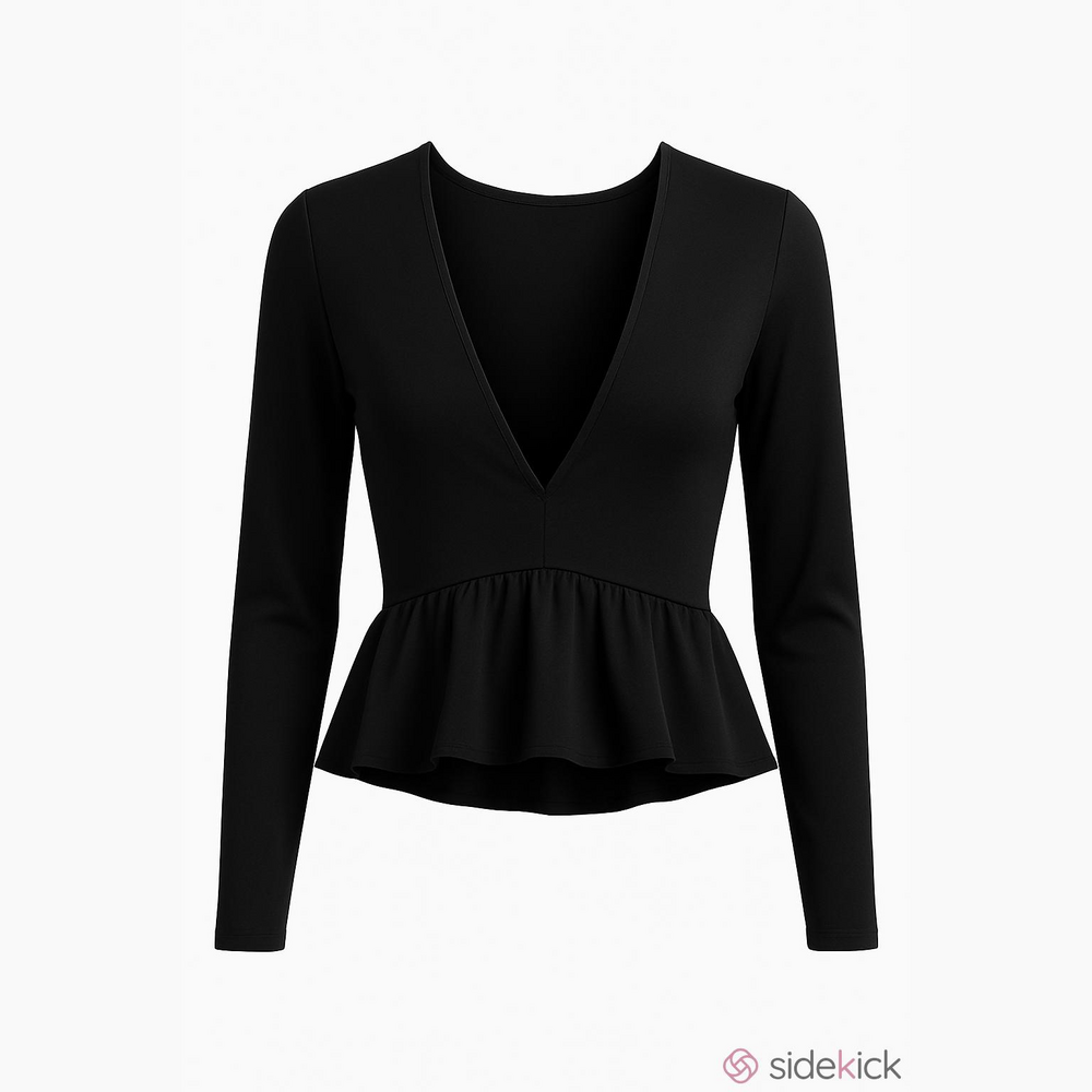 Ragdoll Black Cropped Ruffled Waist Top Small